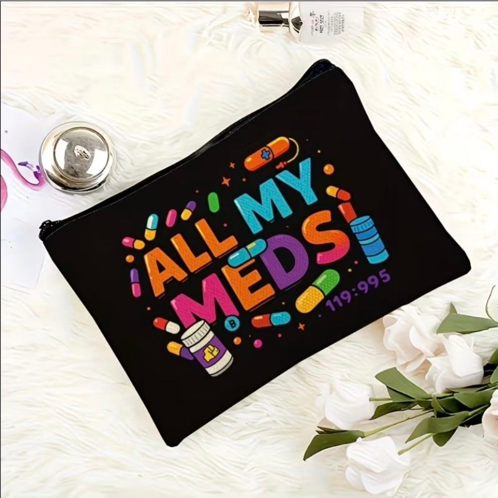 Women's Black Multicolor All My Meds Cosmetic Bag One Size